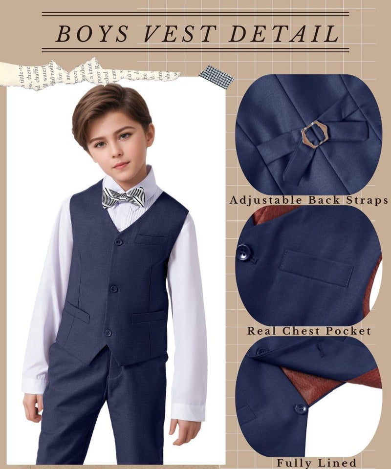 Visaccy Vest for Boys Suit Tuxedo Dress Vests for Wedding Outfit Navy Blue Size 8 - Image 5